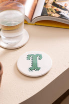 T Harfi Desenli Seramik Bardak Altlığı, 10 Cm - 0