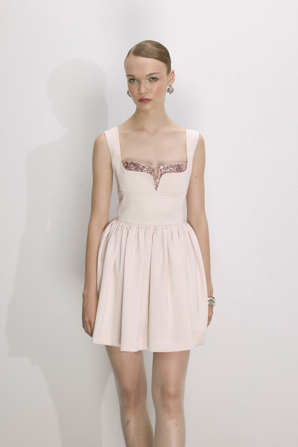 Leanne Saten Mini Elbise Toz Pembe - 0
