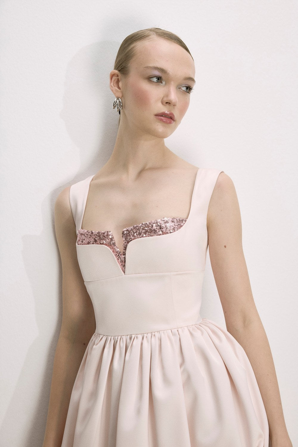 Leanne Saten Mini Elbise Toz Pembe - 2