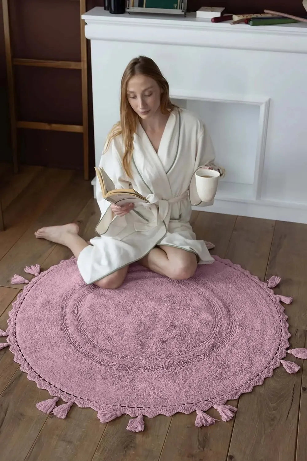 Olivid Yuvarlak Banyo Paspası %100 Pamuk 100x100 Pembe - 0