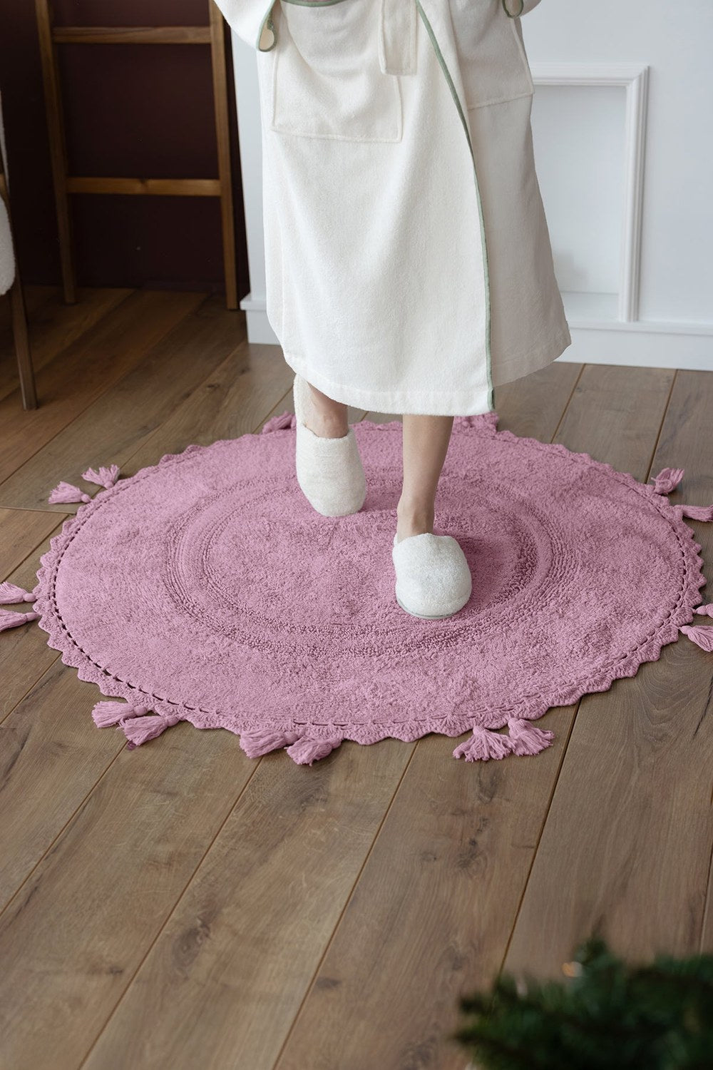 Olivid Yuvarlak Banyo Paspası %100 Pamuk 100x100 Pembe - 1