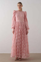 Dantelli Eteği Kabarık Elbise – Pembe - 1