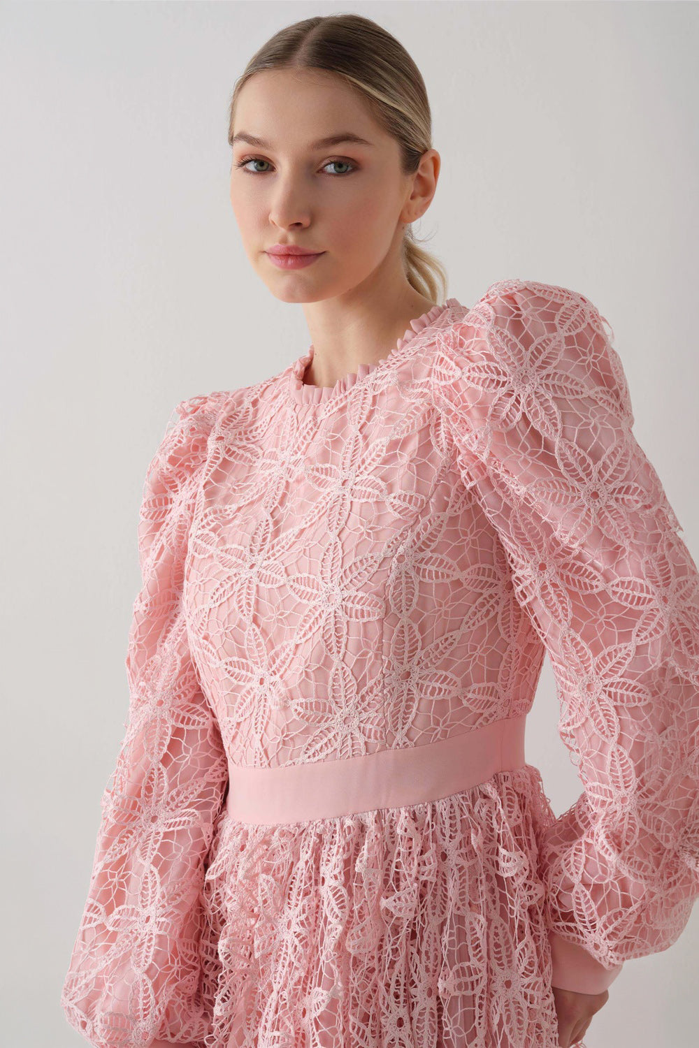 Dantelli Eteği Kabarık Elbise – Pembe - 3