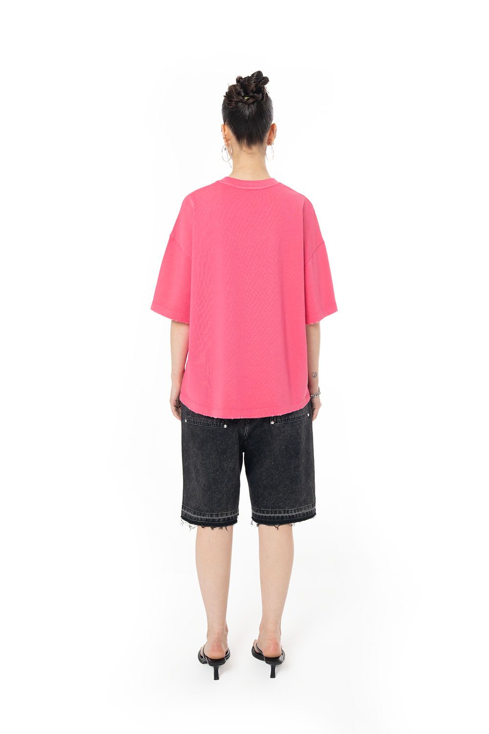 Kadın Oversize Fm Icon Yıpratmalı Tişört - Pembe - 3