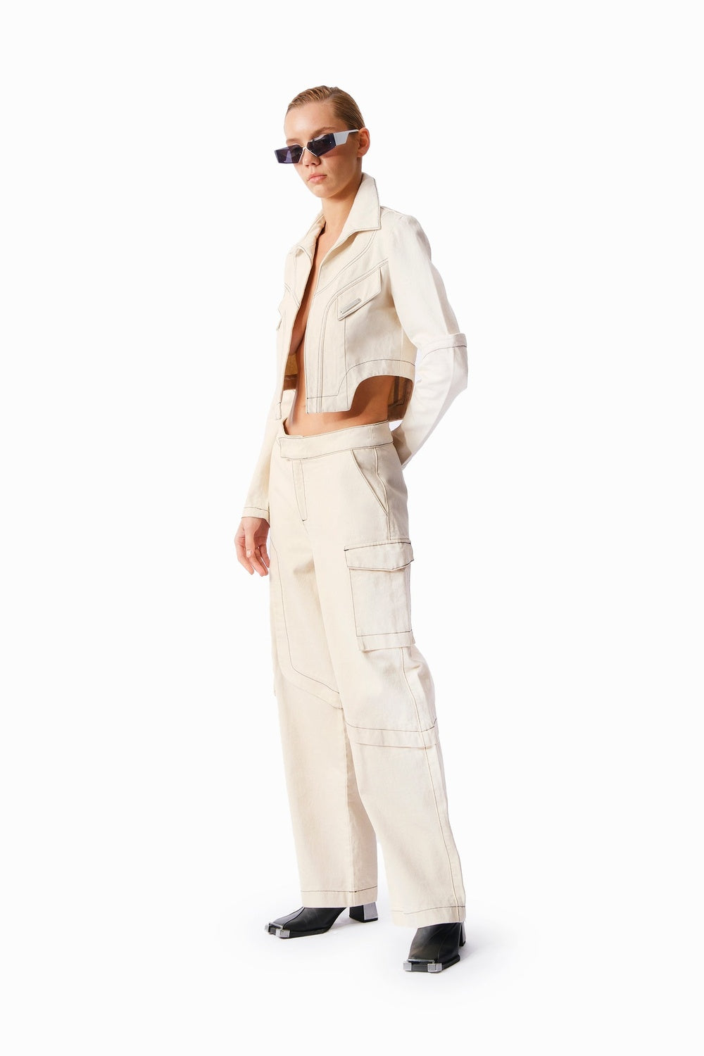 Bej Denim Kargo Pantolon - 0