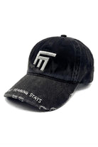 Unisex 3d Fm Icon Nakışlı Yıpratmalı Denim Cap - Siyah - 0