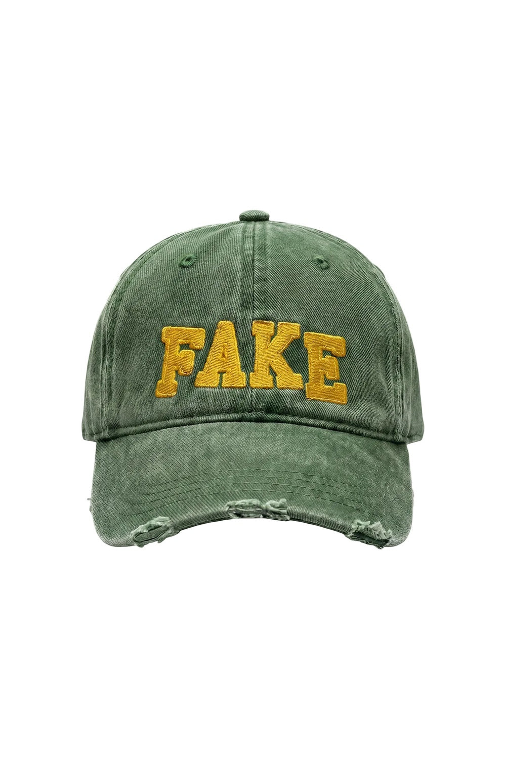 Unisex Fake Mood Nakışlı Yıpratmalı Cap - Yeşil - 0