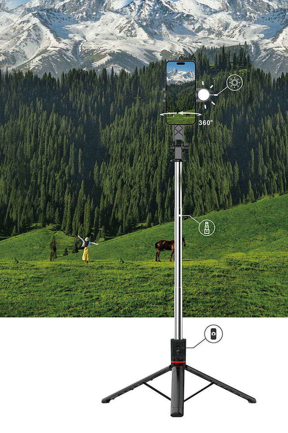 Dolgu Işıklı Teleskopik Tripod ve Selfie Çubuğu - 5