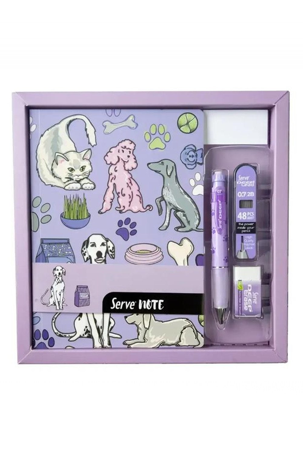 Kedi ve Köpek Desenli Defter Seti — Lavanta (Kutulu) - 0