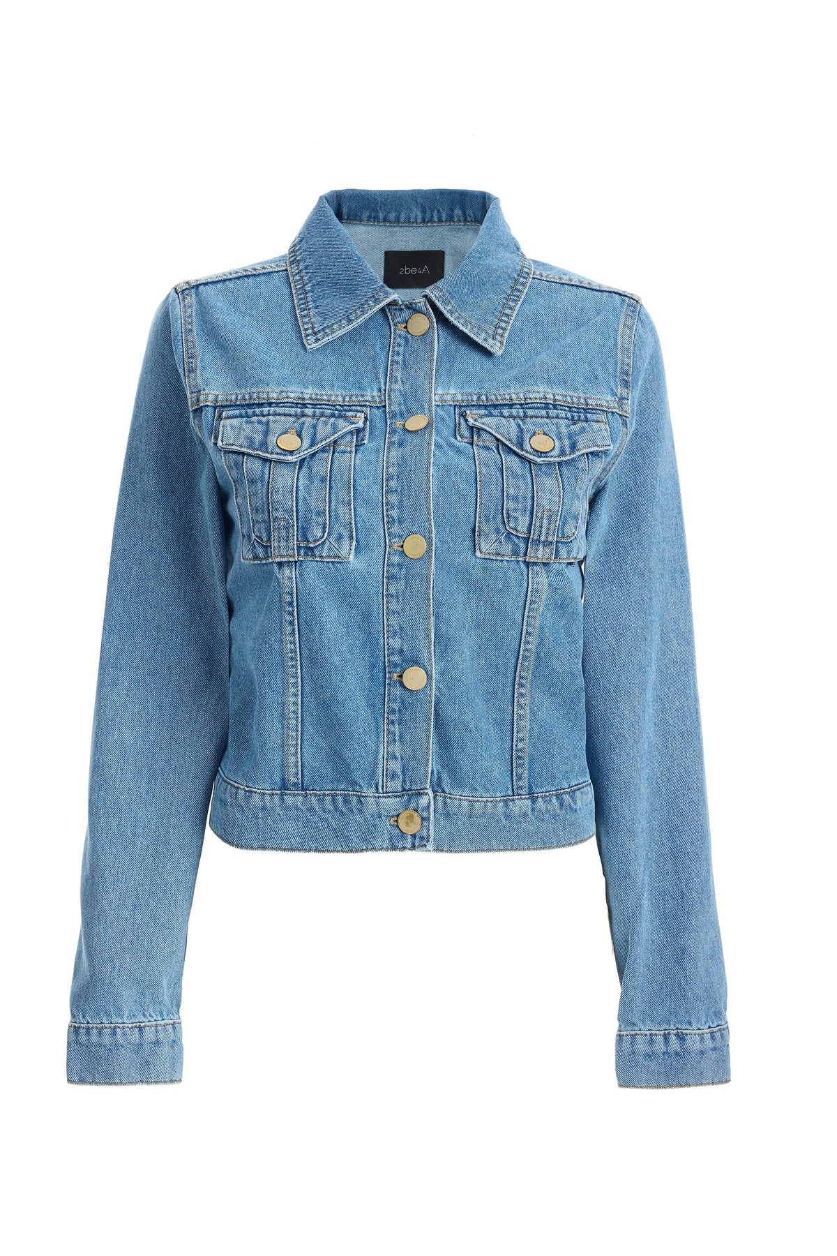 2be4A-Kadın Açık Mavi Arkası örme Denim Ceket-2-fleurdirect.live