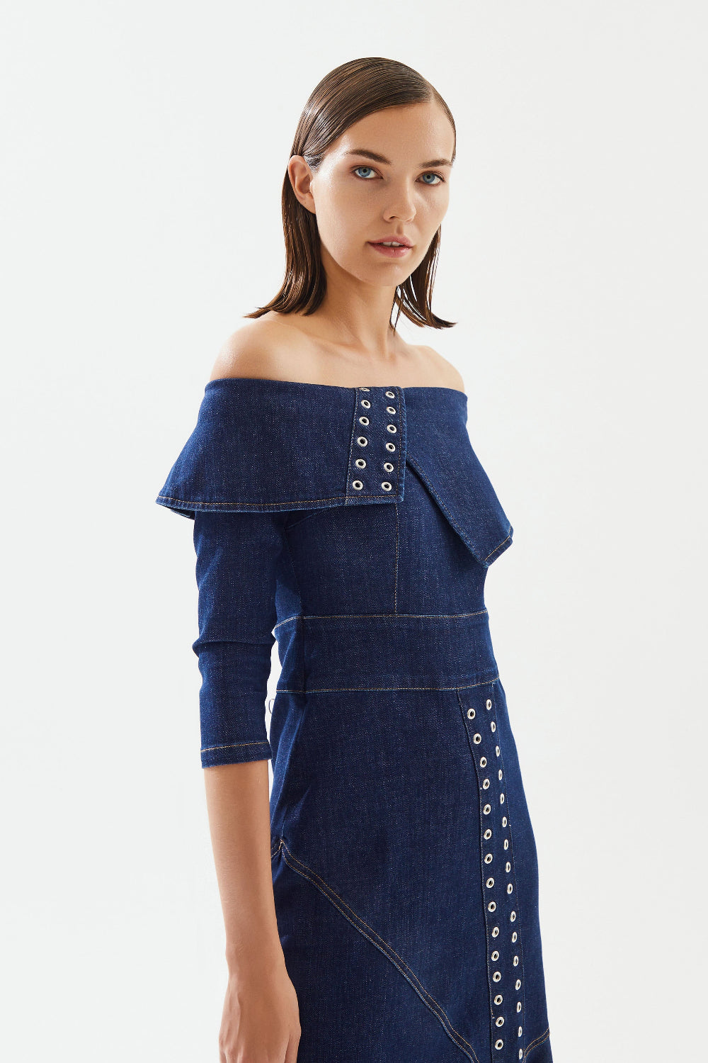 2be4A-Kadın Asimetrik Denim Elbise-Elbise-5-fleurdirect.live