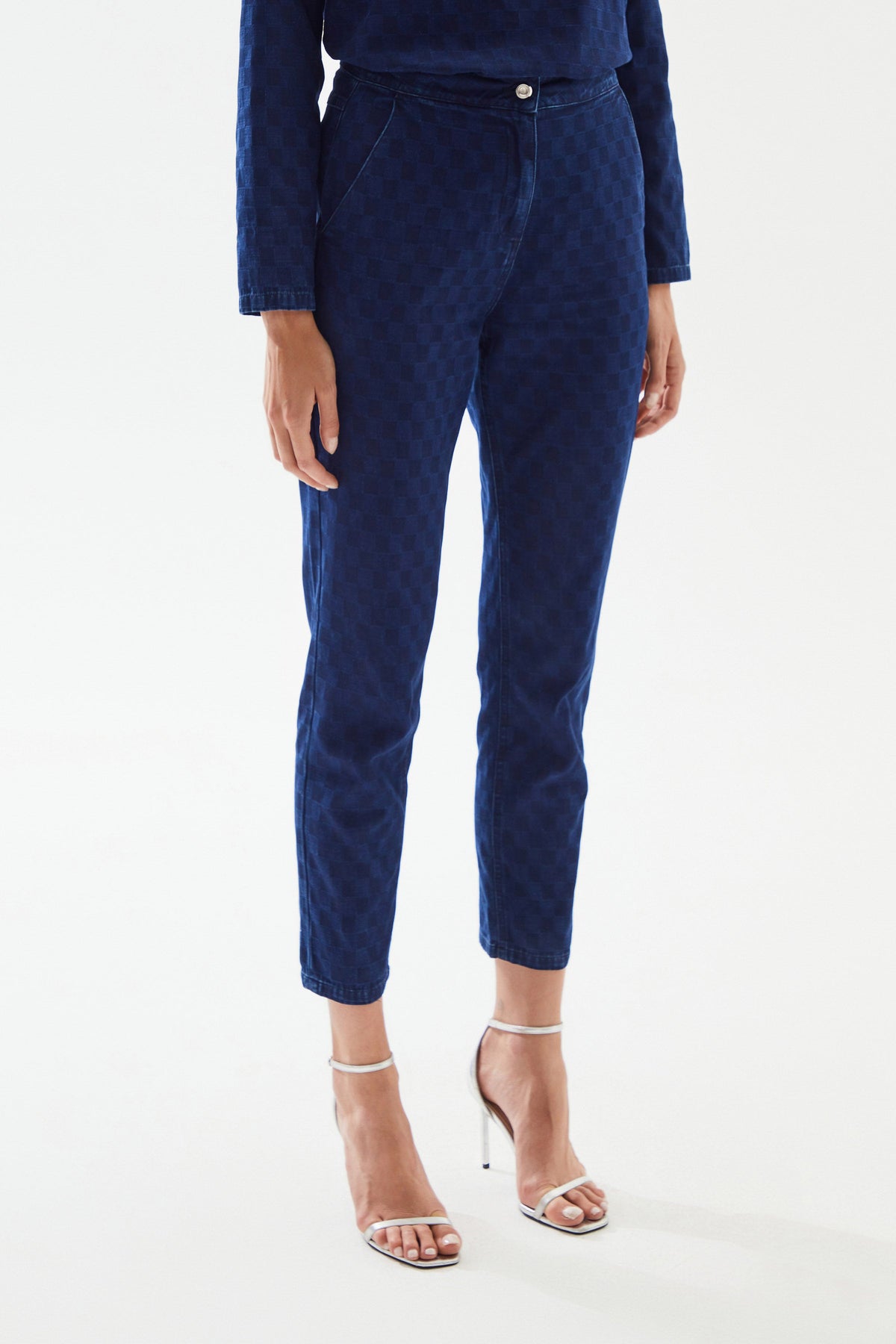 2be4A-Kadın Damalı Denim Pantolon-3-fleurdirect.live