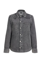 2be4A-Kadın Gri örme Detaylı Denim Gömlek-1-fleurdirect.live