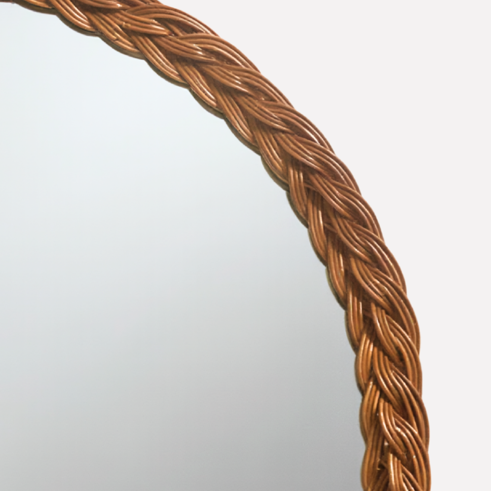 Treccia Doğal Rattan Örgülü Oval Ayna