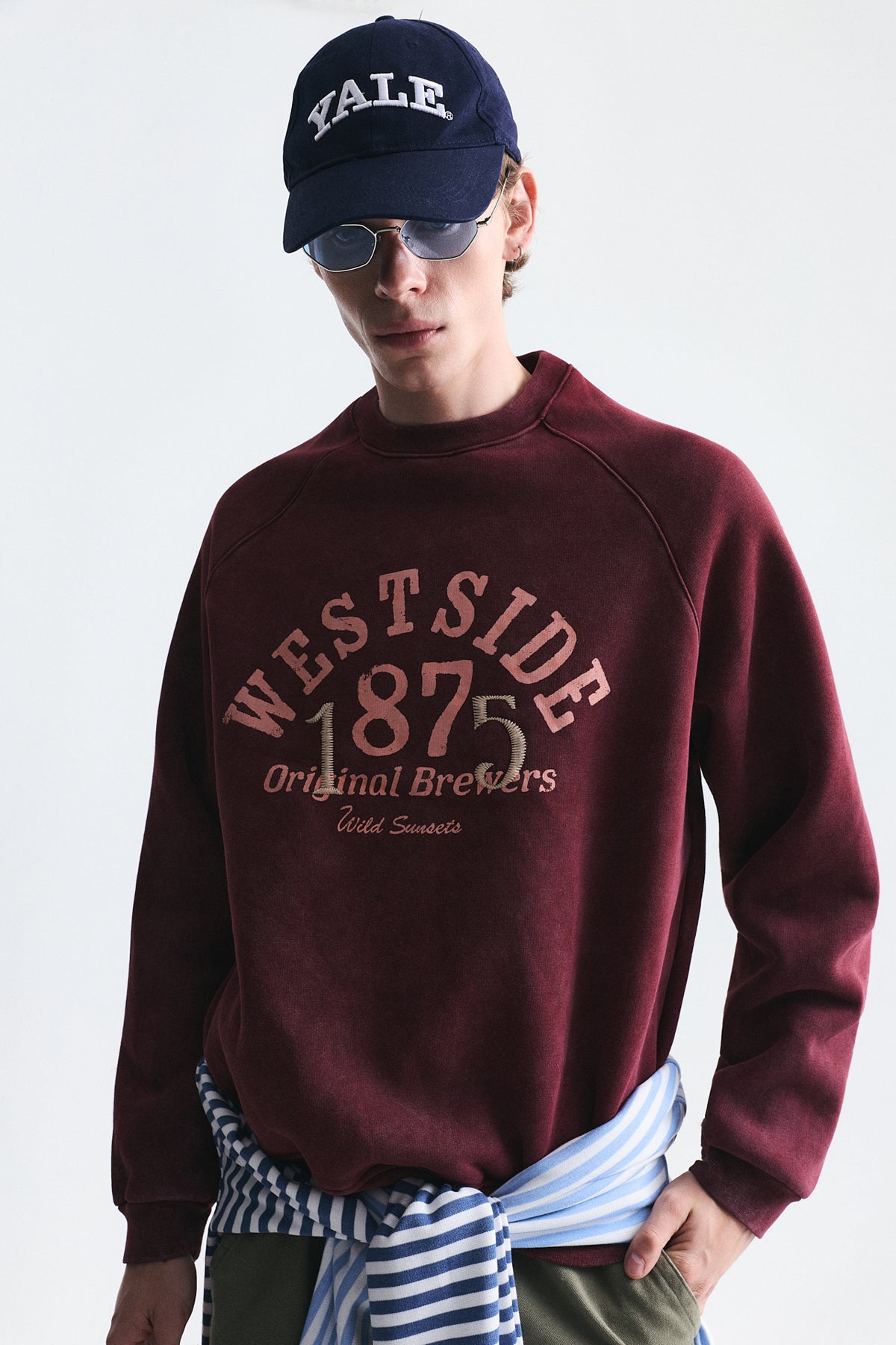 Oversize Baskılı Bisiklet Yaka Sweatshirt