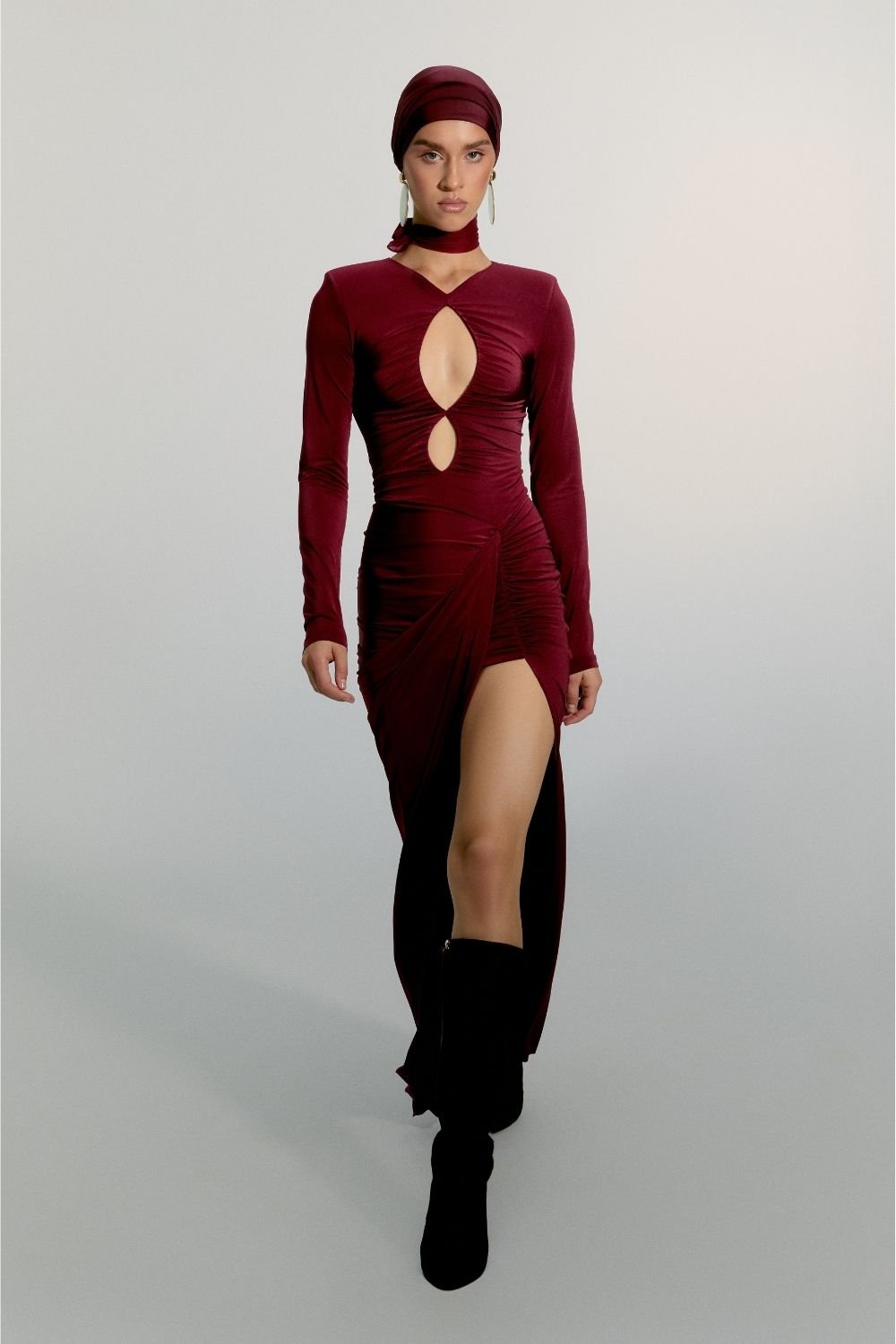 Alreves-Noche Burgundy Maxi Dress-Elbise-1-fleurdirect.live