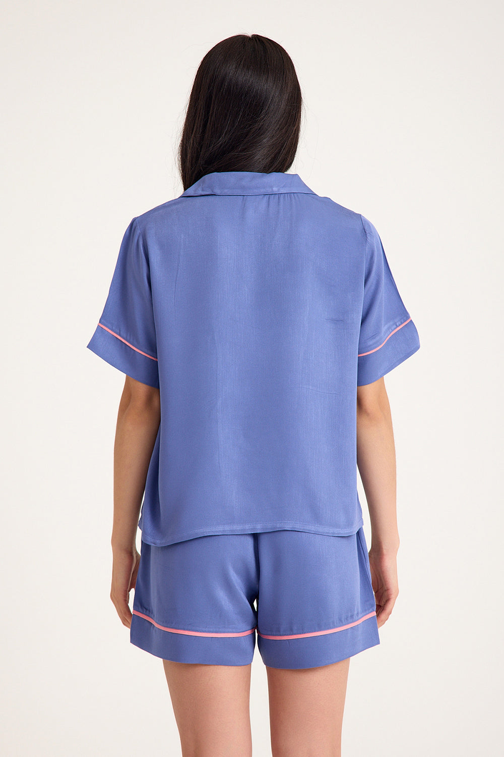 Dream Gri Mavi Viskon Kumaş Maskülen Şort Pijama Takım - 4