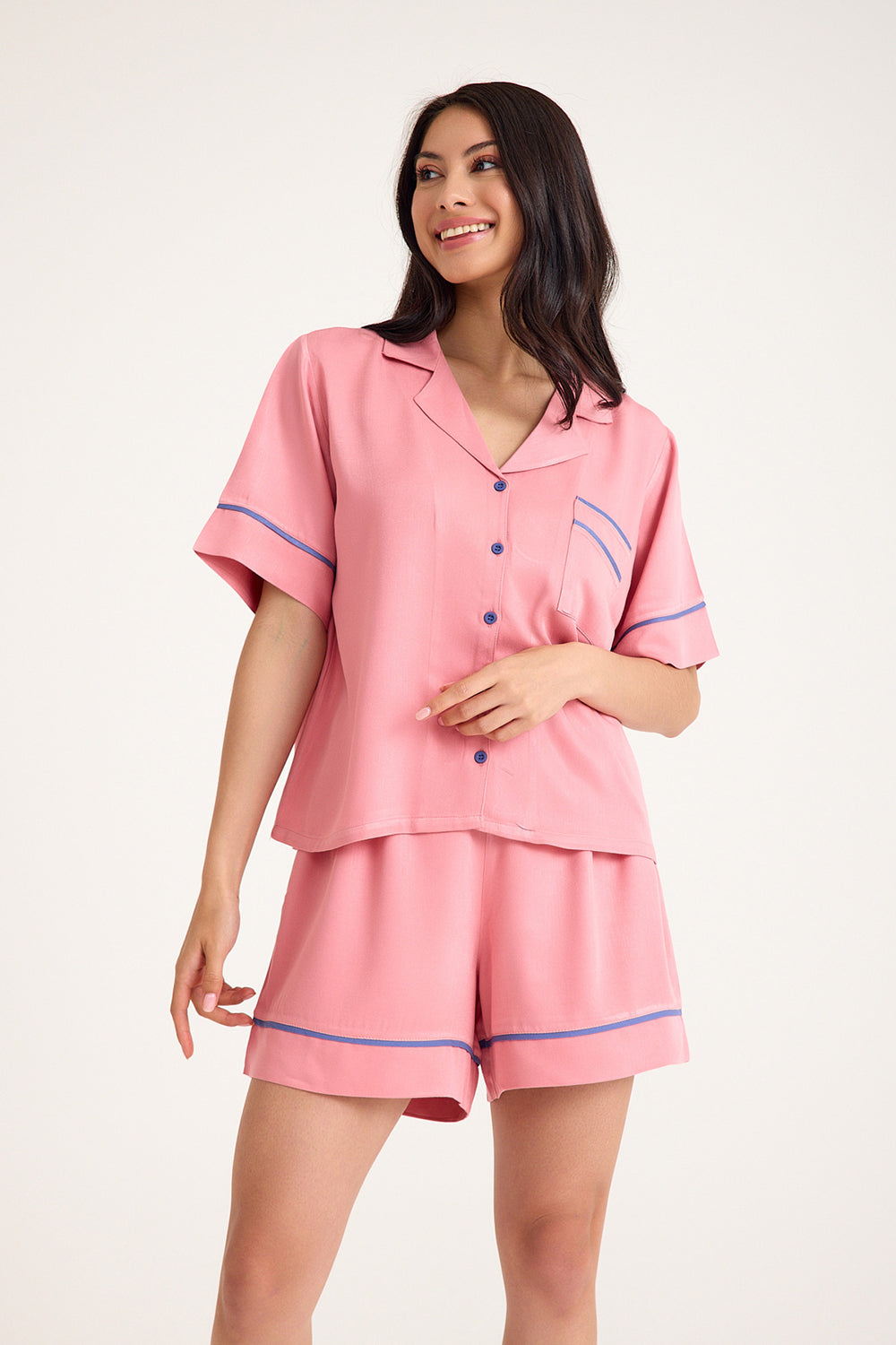 Dream Pembe Viskon Kumaş Maskülen Şort Pijama Takım - 1