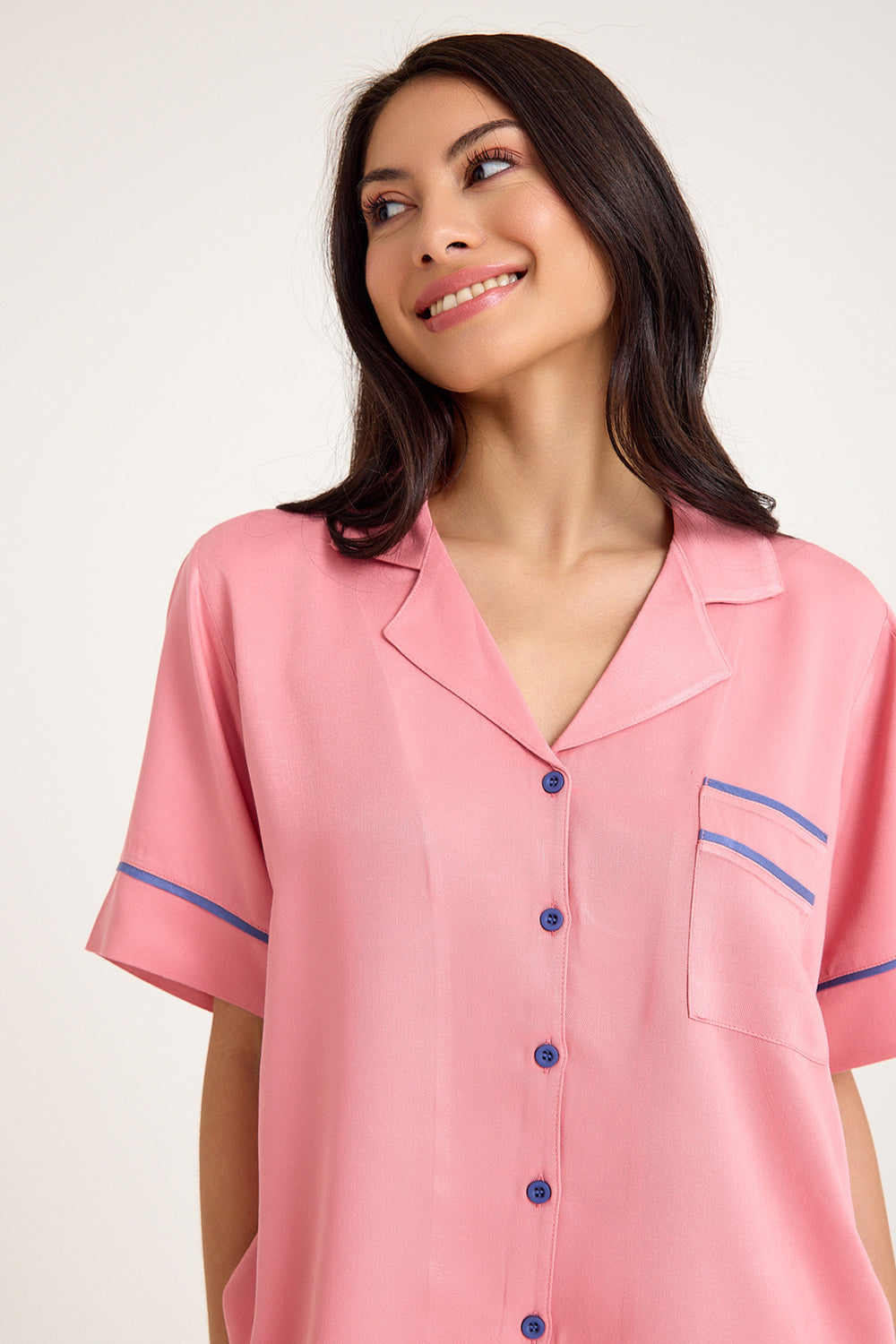 Dream Pembe Viskon Kumaş Maskülen Şort Pijama Takım - 3