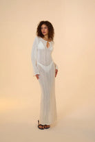 Mozto-Amaris Knitted White Maxi Beach Dress-Elbise-3-fleurdirect.live
