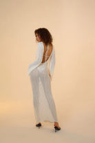 Mozto-Amaris Knitted White Maxi Beach Dress-Elbise-5-fleurdirect.live