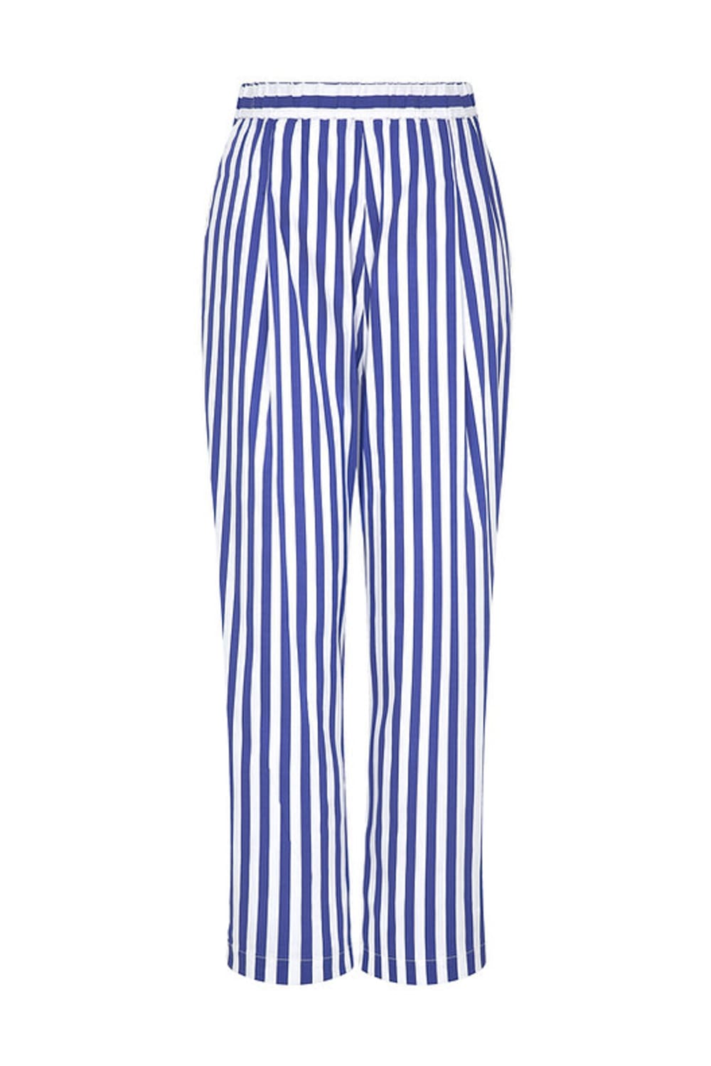 Amour Et Naturel-Beyaz Kalın Çizgili Beli Lastikli Bol Pantolon-Kumaş Pantolon-2-fleurdirect.live