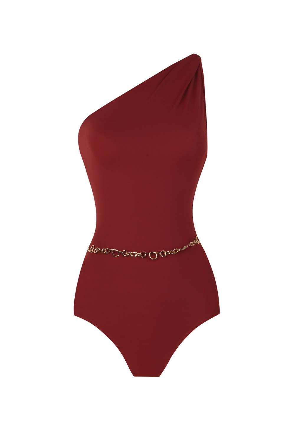 Anais & Margaux-Odette Burgundy Swimsuit with Chain Belt-Bikini & Mayo-4-fleurdirect.live