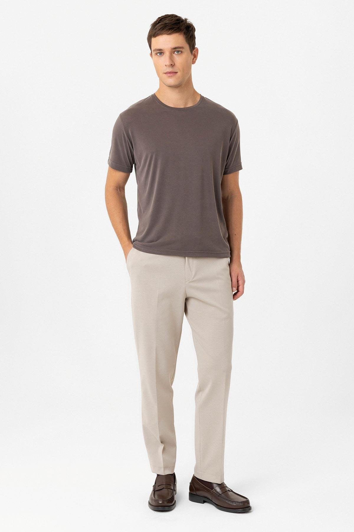 Antioch-Antioch Kahve Regular Fit Modal Teknik Kumaş Erkek T Shirt-T-Shirts-2-fleurdirect.live