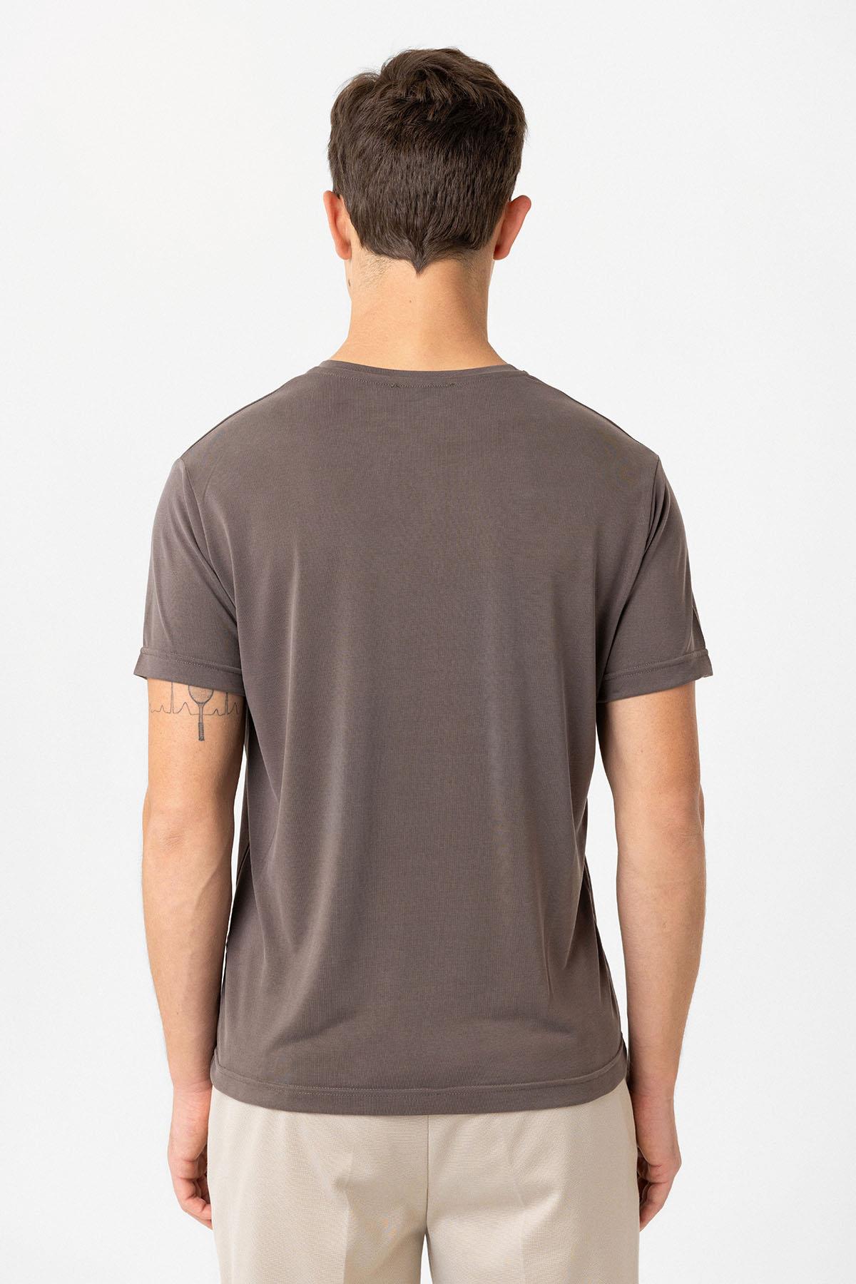 Antioch-Antioch Kahve Regular Fit Modal Teknik Kumaş Erkek T Shirt-T-Shirts-4-fleurdirect.live