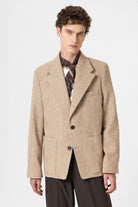 Antioch-Bej Balıksırtı Desenli Oversize Erkek Blazer Ceket-Ceket-1-fleurdirect.live
