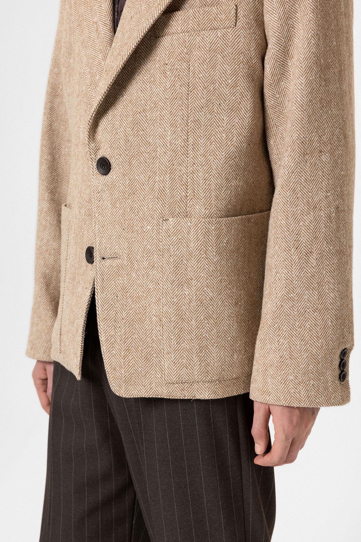 Antioch-Bej Balıksırtı Desenli Oversize Erkek Blazer Ceket-Ceket-4-fleurdirect.live