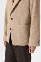 Antioch-Bej Balıksırtı Desenli Oversize Erkek Blazer Ceket-Ceket-4-fleurdirect.live