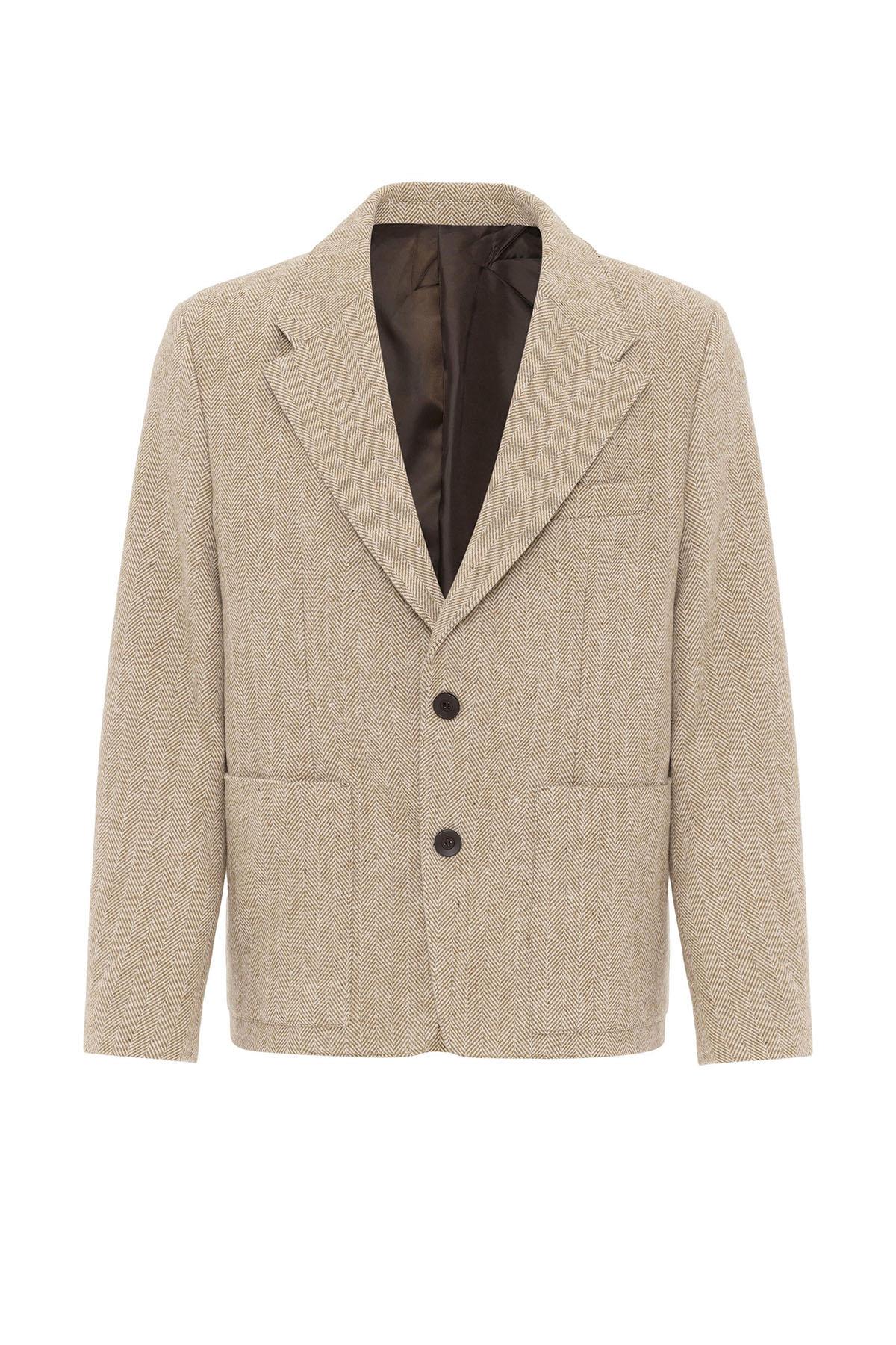 Antioch-Bej Balıksırtı Desenli Oversize Erkek Blazer Ceket-Ceket-6-fleurdirect.live