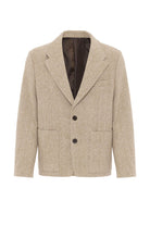 Antioch-Bej Balıksırtı Desenli Oversize Erkek Blazer Ceket-Ceket-6-fleurdirect.live
