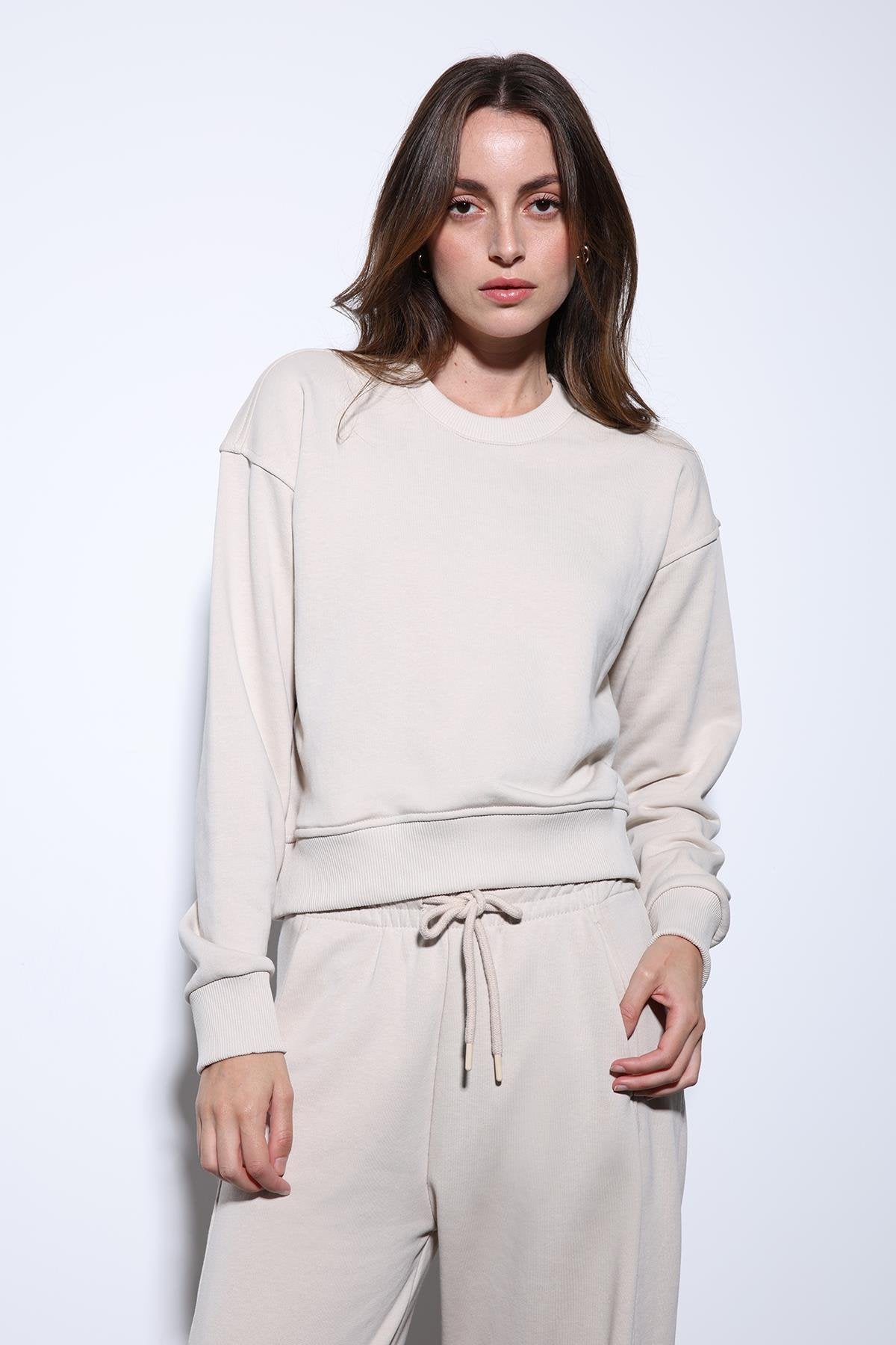 Antioch-Antioch Bej Basic Kadın Sweatshirt-Sweatshirt-3-fleurdirect.live