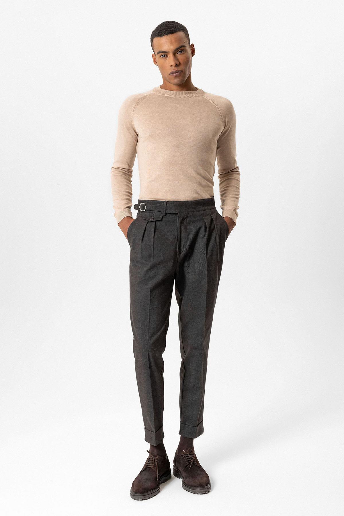 Antioch-Bej Bisiklet Yaka Slim Fit Triko Kazak-Kazak & Triko-2-fleurdirect.live