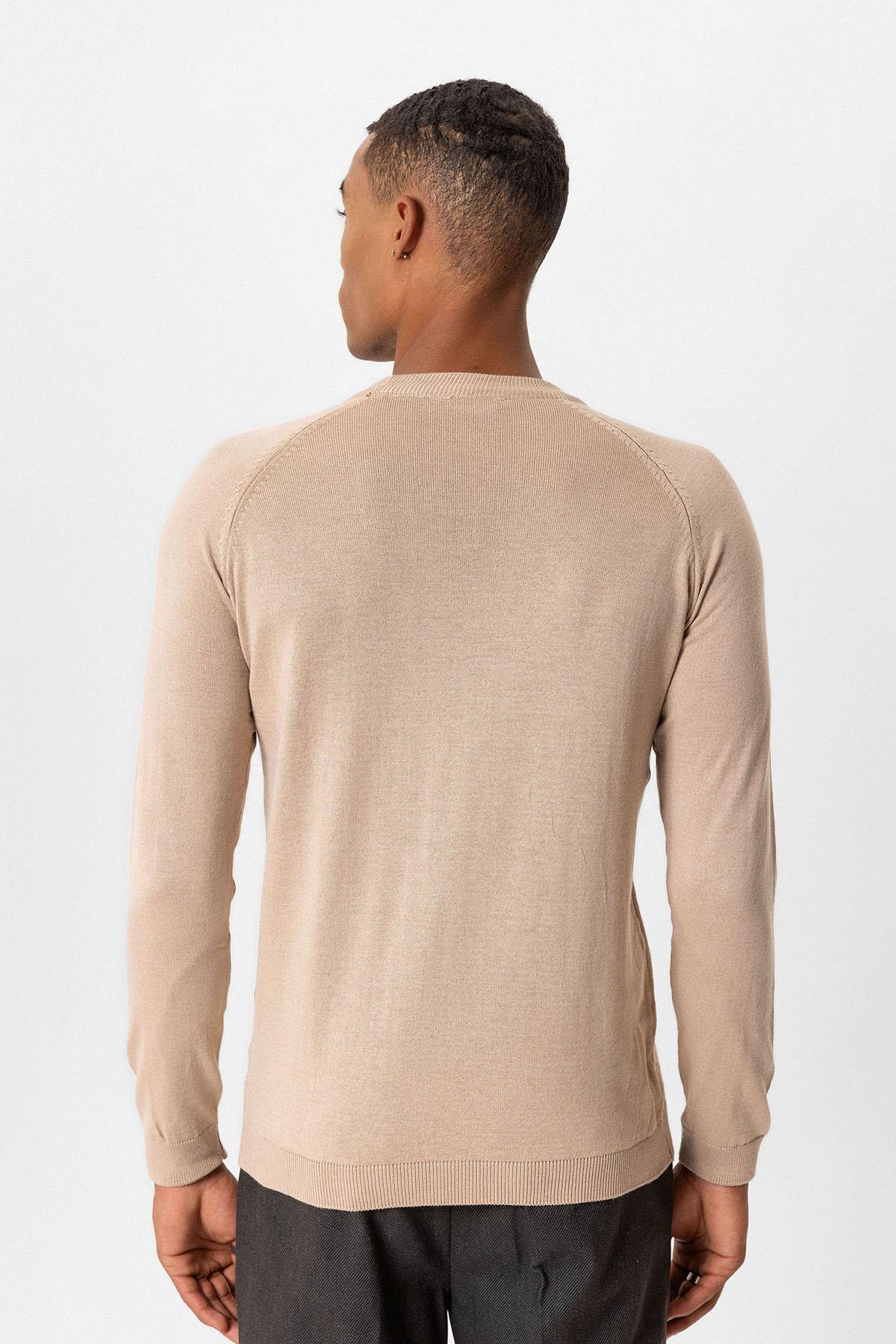 Antioch-Bej Bisiklet Yaka Slim Fit Triko Kazak-Kazak & Triko-5-fleurdirect.live