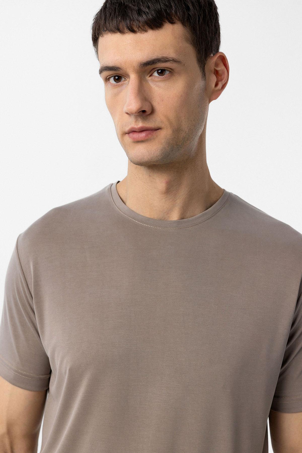 Antioch-Bej Regular Fit Modal Teknik Kumaş Erkek T Shirt-T-Shirts-4-fleurdirect.live