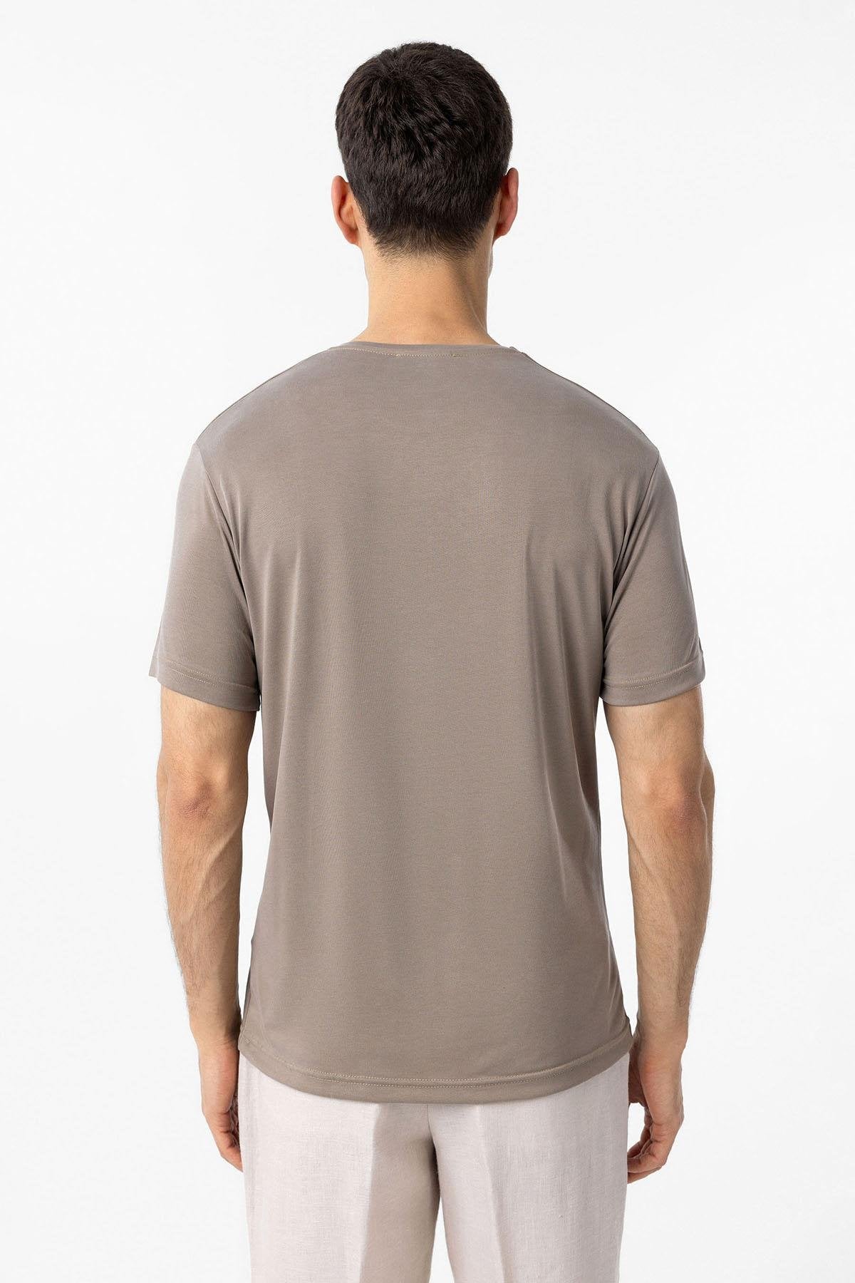 Antioch-Bej Regular Fit Modal Teknik Kumaş Erkek T Shirt-T-Shirts-5-fleurdirect.live
