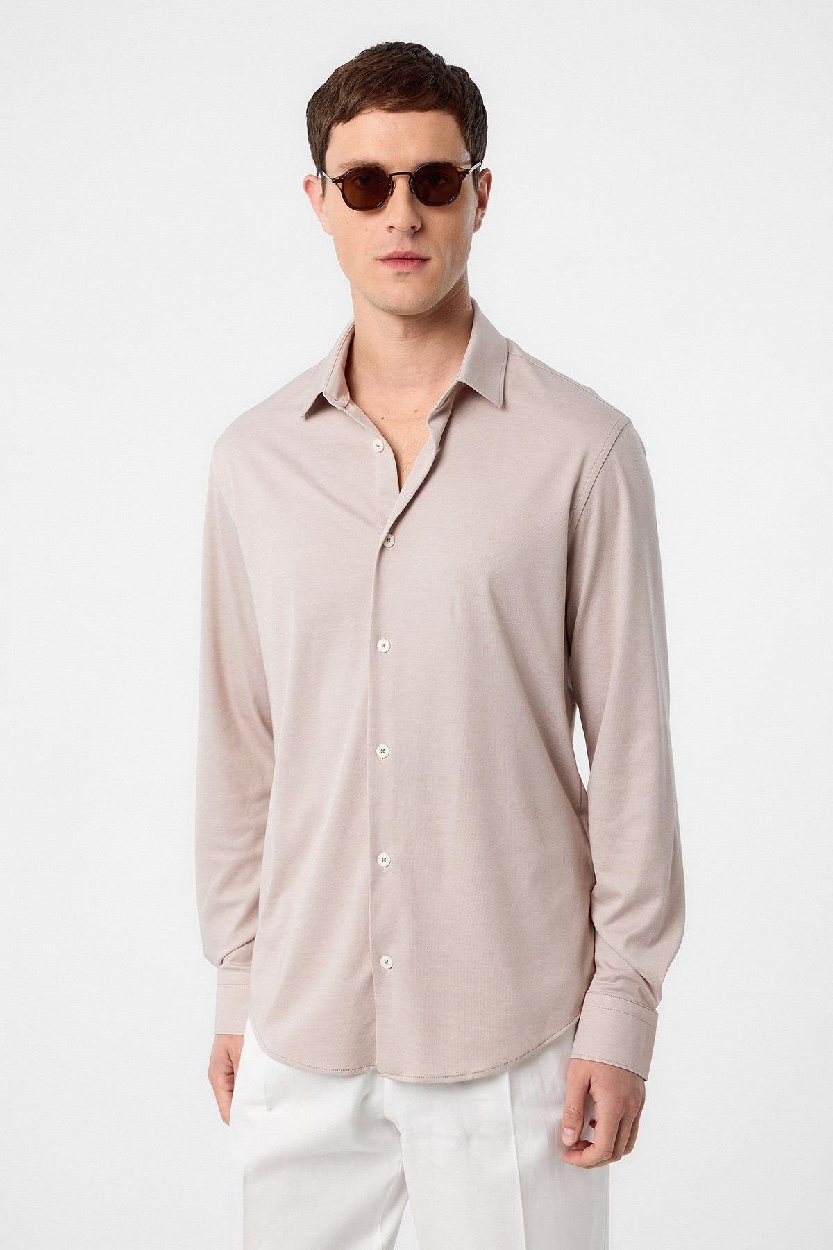 Antioch-Antioch Bej Slim Fit Erkek Gömlek-Gömlek-5-fleurdirect.live