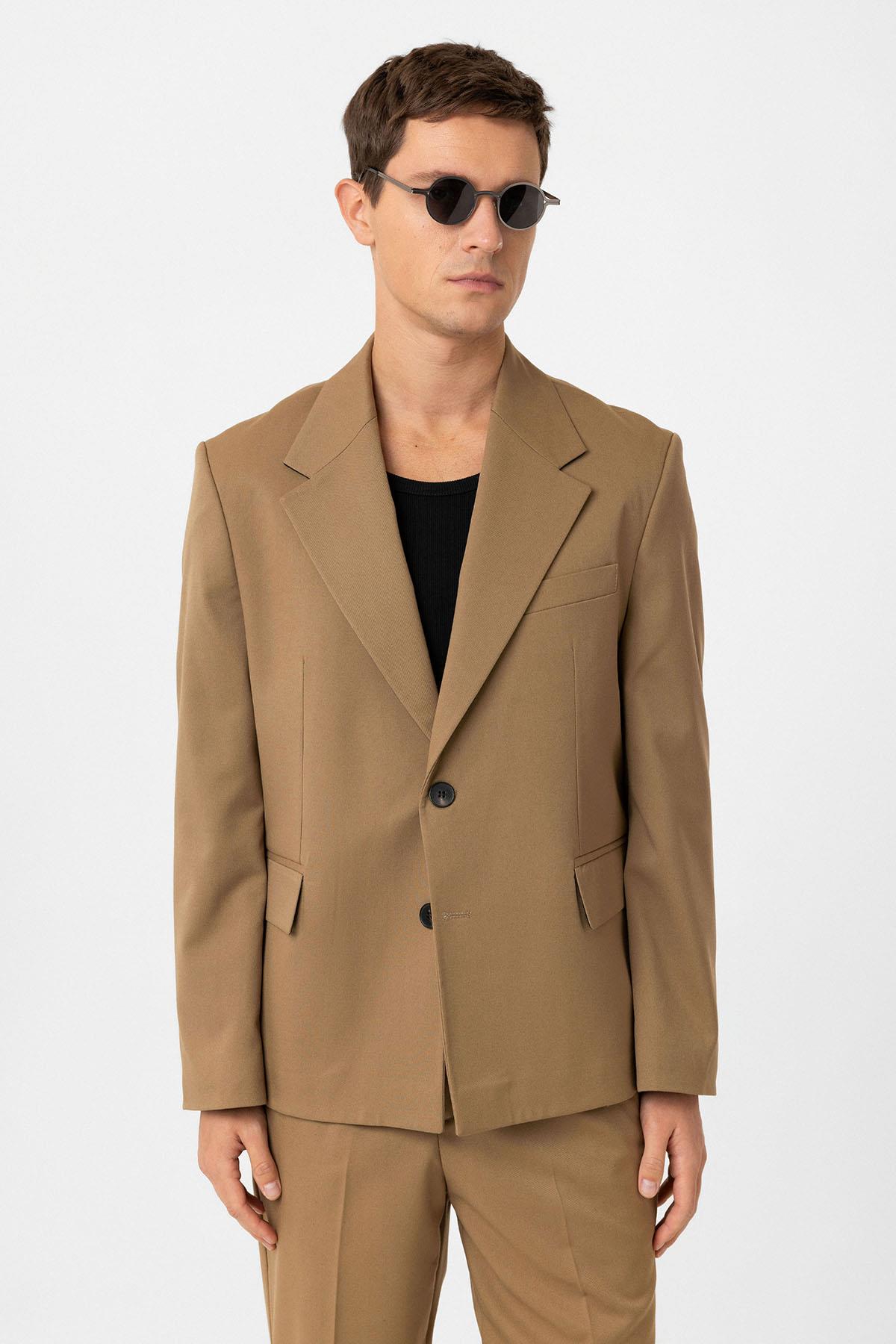 Antioch-Camel Relax Fit Erkek Blazer Ceket-Ceket-2-fleurdirect.live
