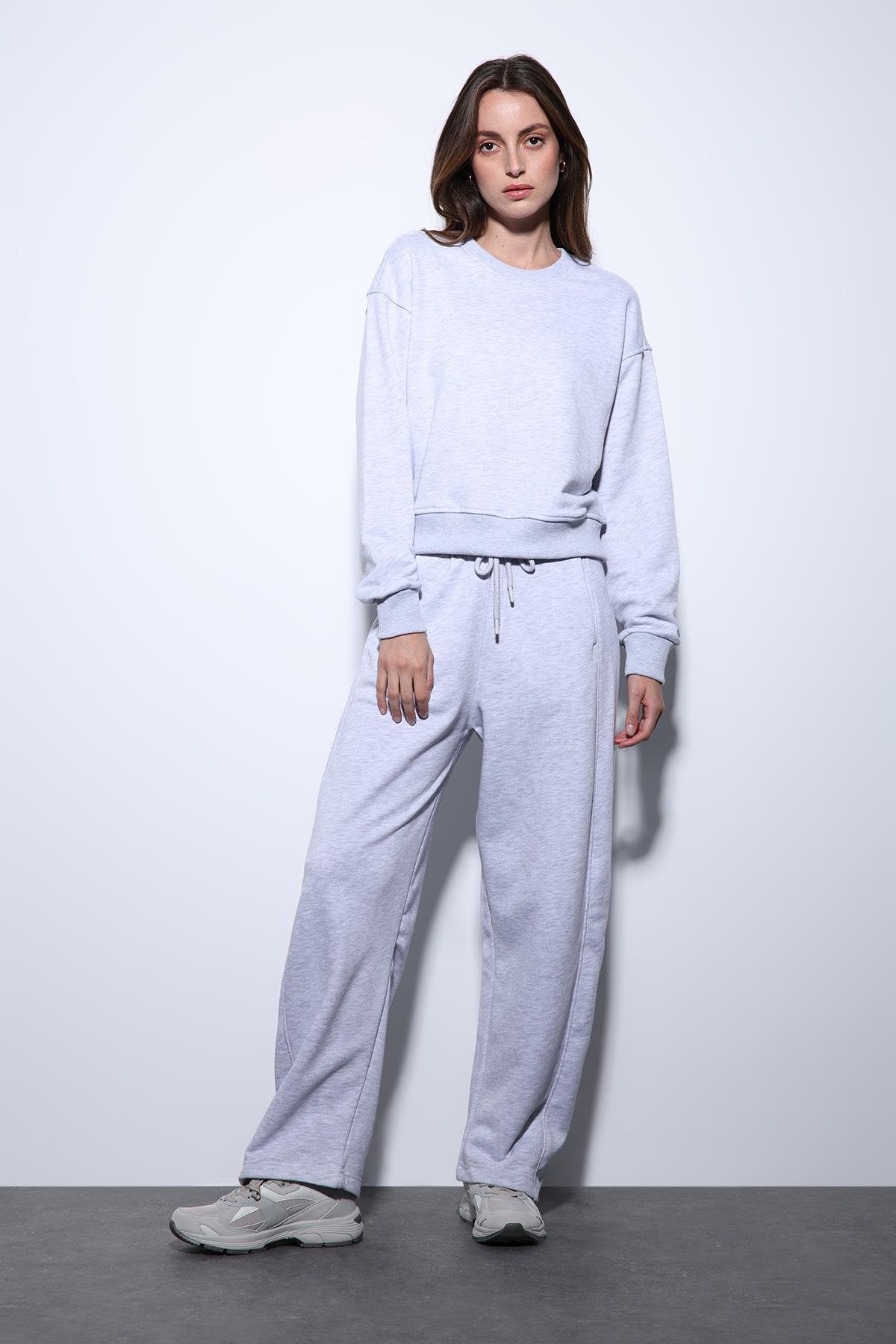 Antioch-Antioch Gri Melanj Basic Kadın Sweatshirt-Sweatshirt-2-fleurdirect.live