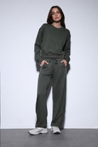 Antioch-Antioch Haki Basic Kadın Sweatshirt-Sweatshirt-1-fleurdirect.live
