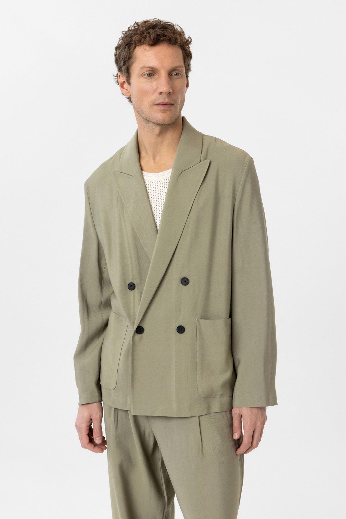 Antioch-Haki Relax Fit Diagonel İnce Erkek Blazer Ceket-Blazer Ceket-1-fleurdirect.live