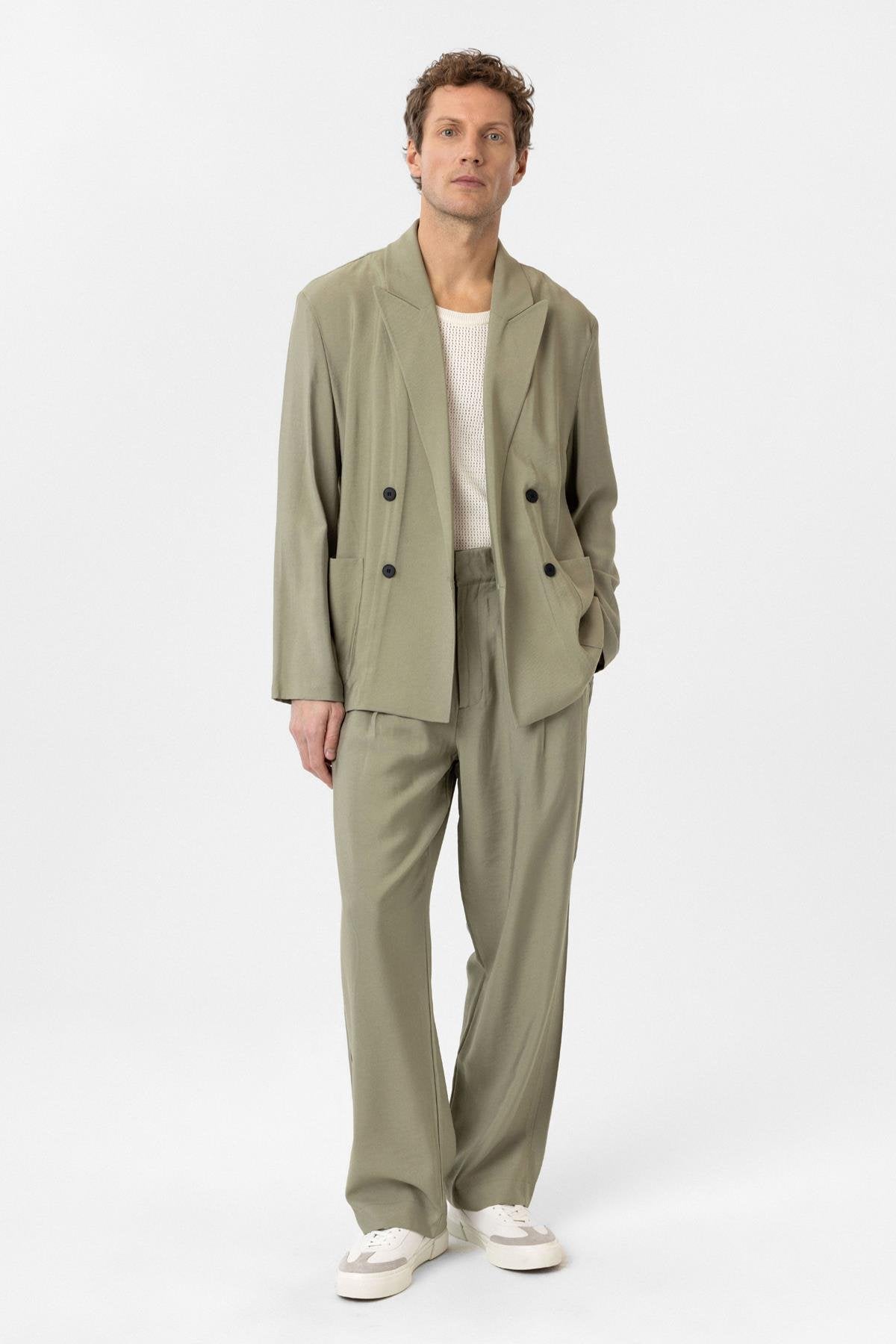 Antioch-Haki Relax Fit Diagonel İnce Erkek Blazer Ceket-Blazer Ceket-2-fleurdirect.live