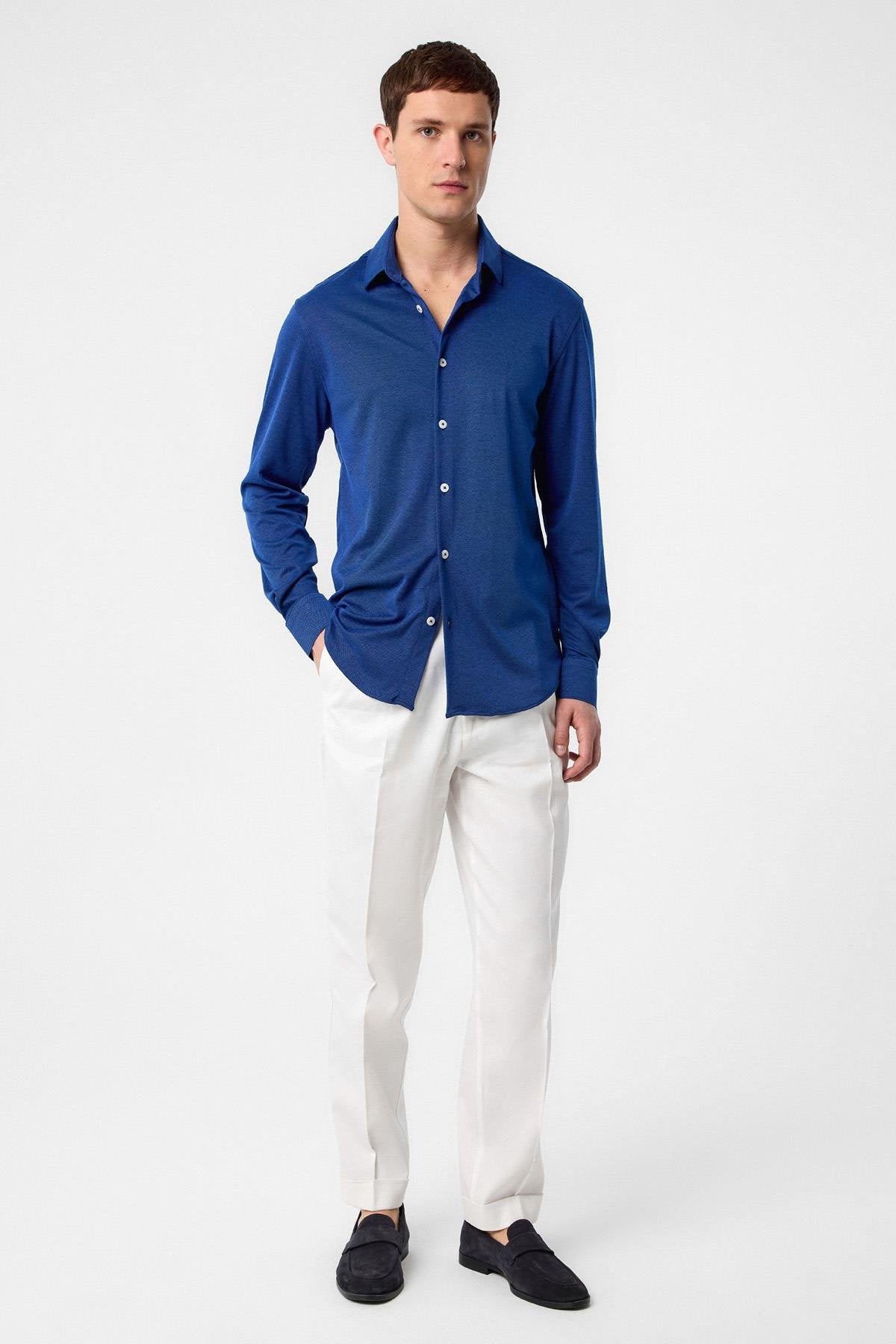 Antioch-İndigo Slim Fit Erkek Gömlek-Gömlek-3-fleurdirect.live