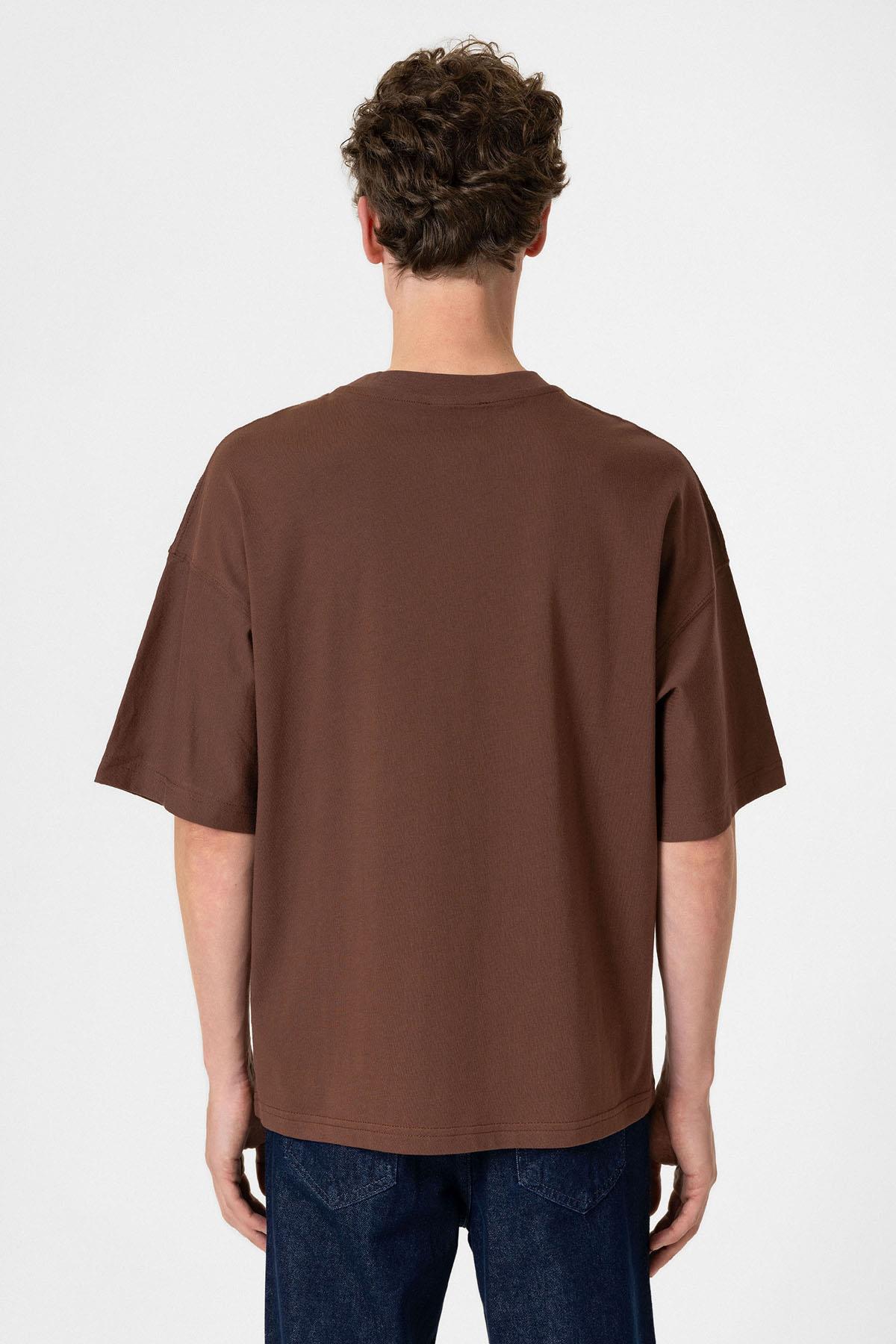 Antioch-Kahve Crop Fit Erkek T Shirt-T-Shirts-5-fleurdirect.live