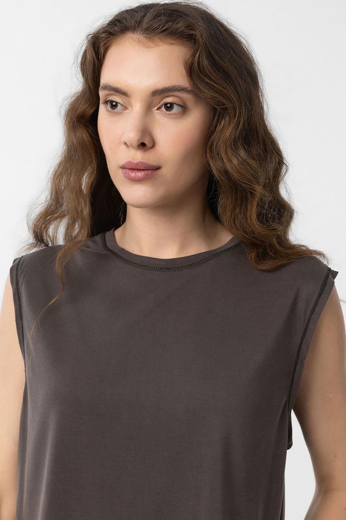 Antioch Kahve Modal Kumaş Kadın T-Shirt