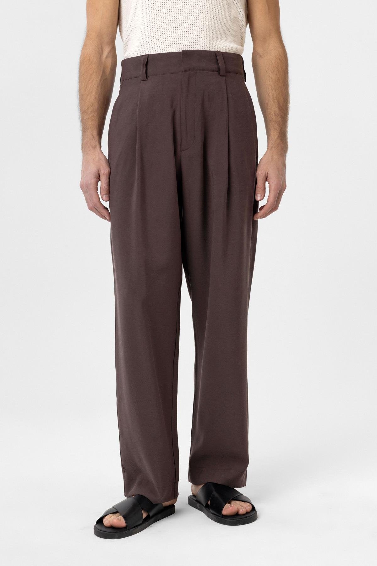 Antioch-Kahve Pileli Baggy Fit Erkek Pantolon-Kumaş Pantolon-2-fleurdirect.live