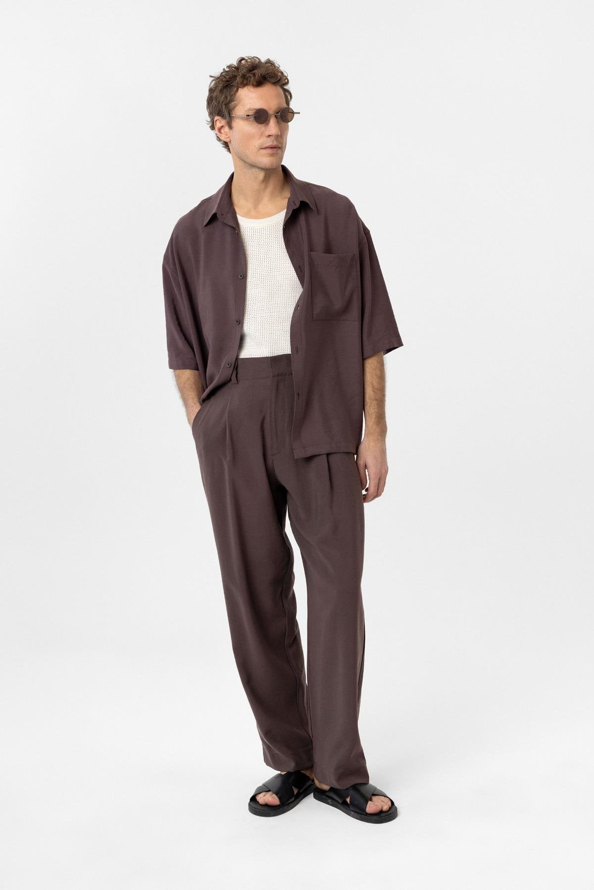Antioch-Kahve Pileli Baggy Fit Erkek Pantolon-Kumaş Pantolon-4-fleurdirect.live